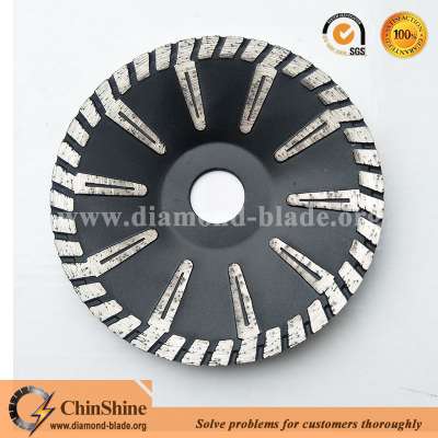 5'' dish shape convex continuous rim diamond granite cutting disc with turbo protection teeth